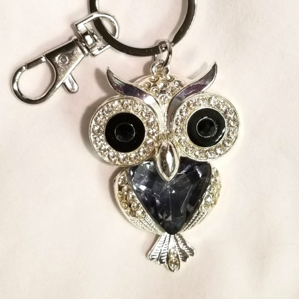 NEW! Black-Eyed OWL  Purse Charm/ Keychain Rhinestone